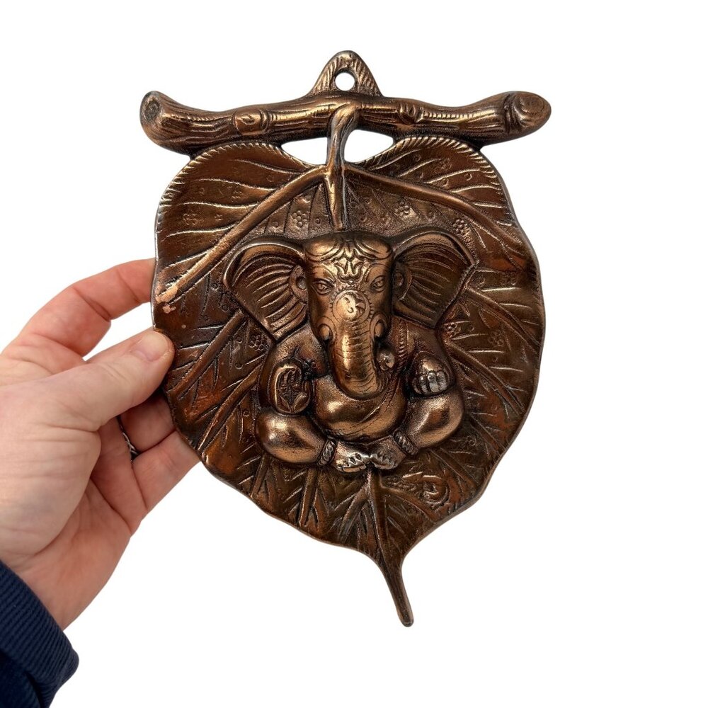 Vintage Ganesha Wall Hanging Copper Color Leaf‎ Hindu Decor